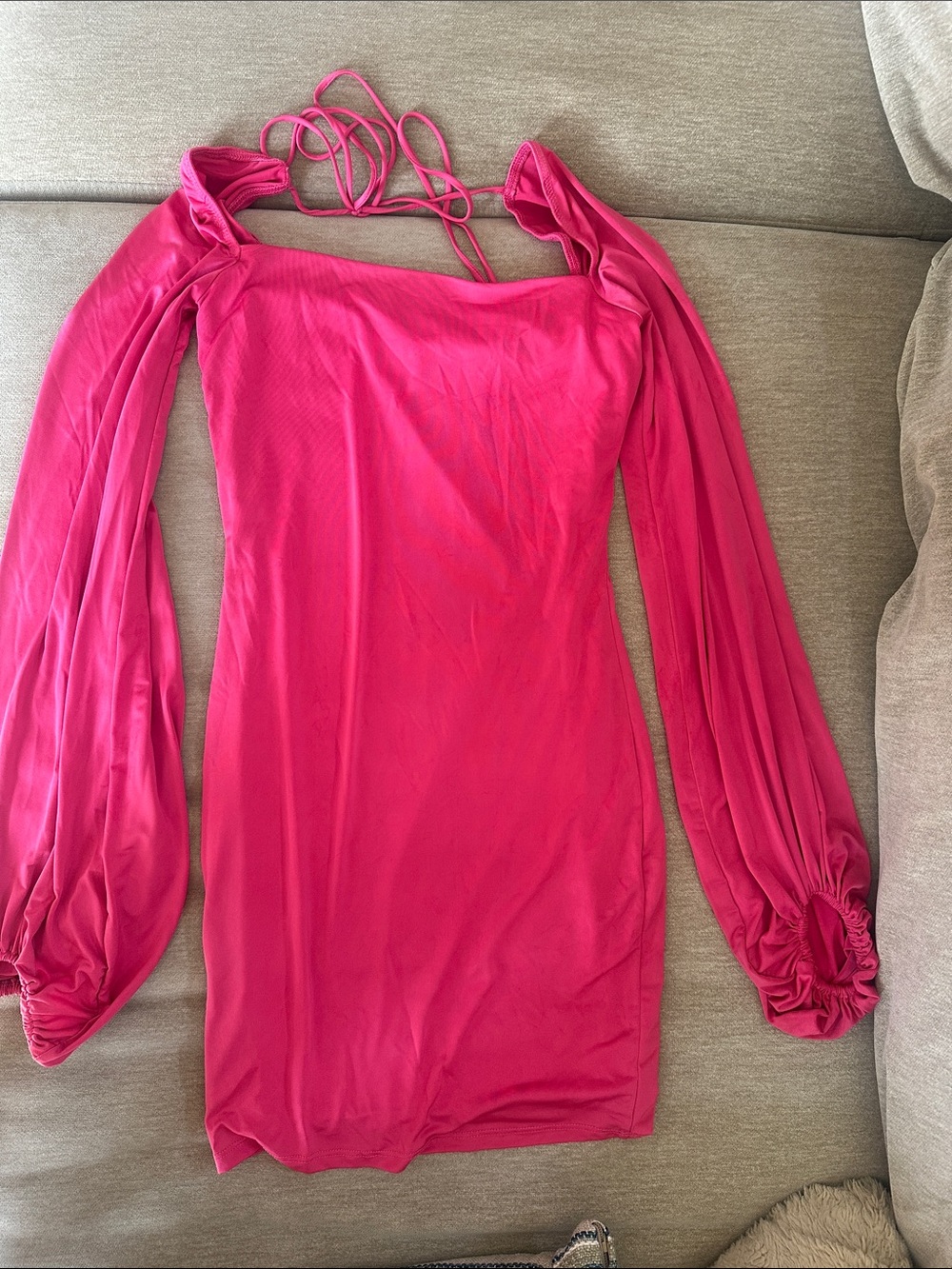Lucy in the Sky Vibrant Pink Off-Shoulder Long Sleeve Mini Dress